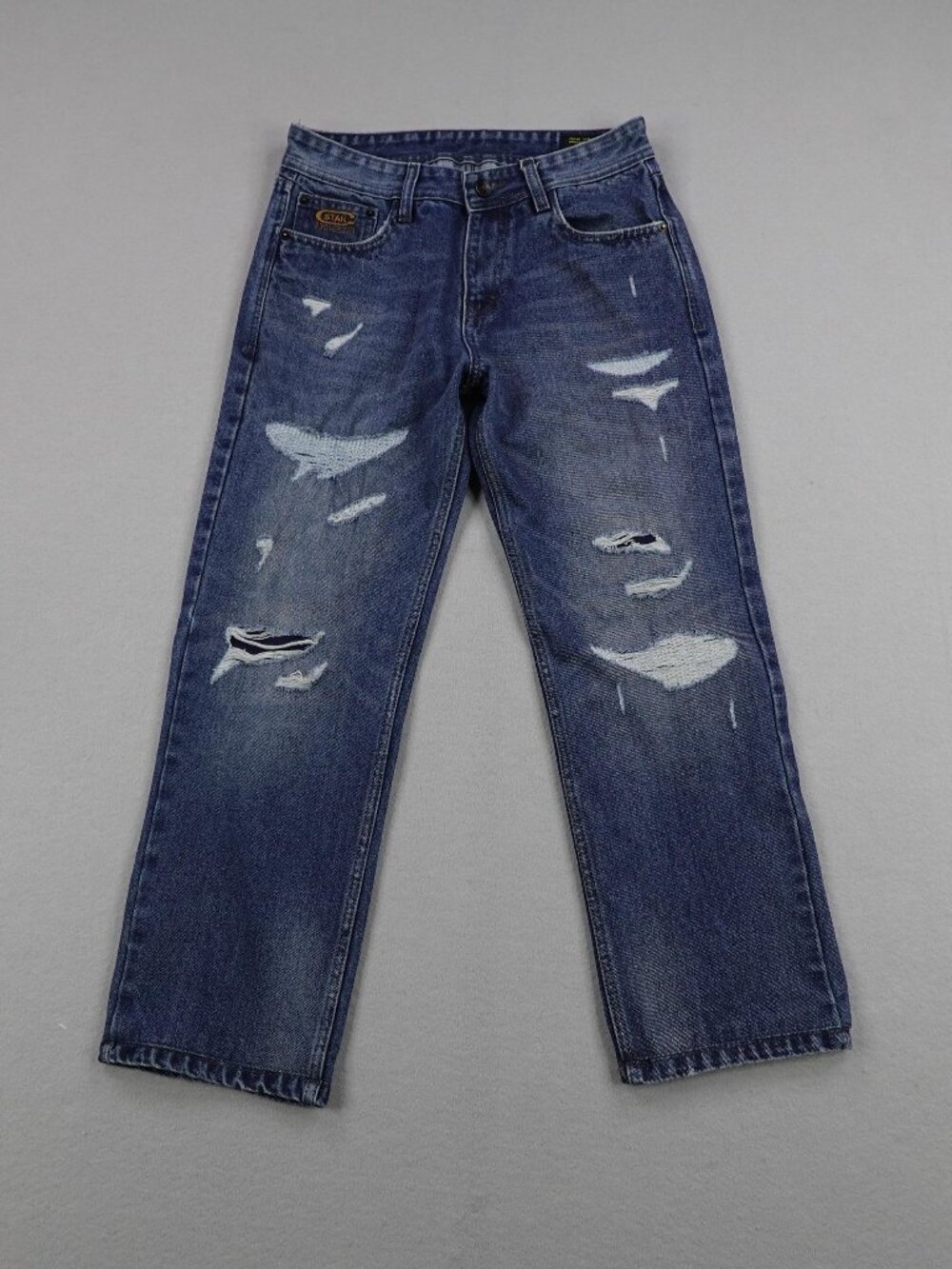 G STAR RAW Jeans Mens 30x28 Blue Denim Distressed 3301 Tailored Straight Leg